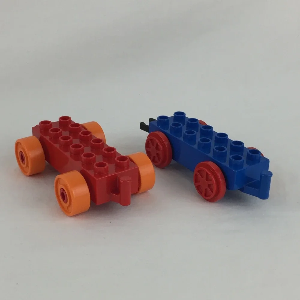 LEGO Duplo Vehicle Base 4pc Lot‎ Red Blue Yellow Orange 2x6 Rolling Car Train